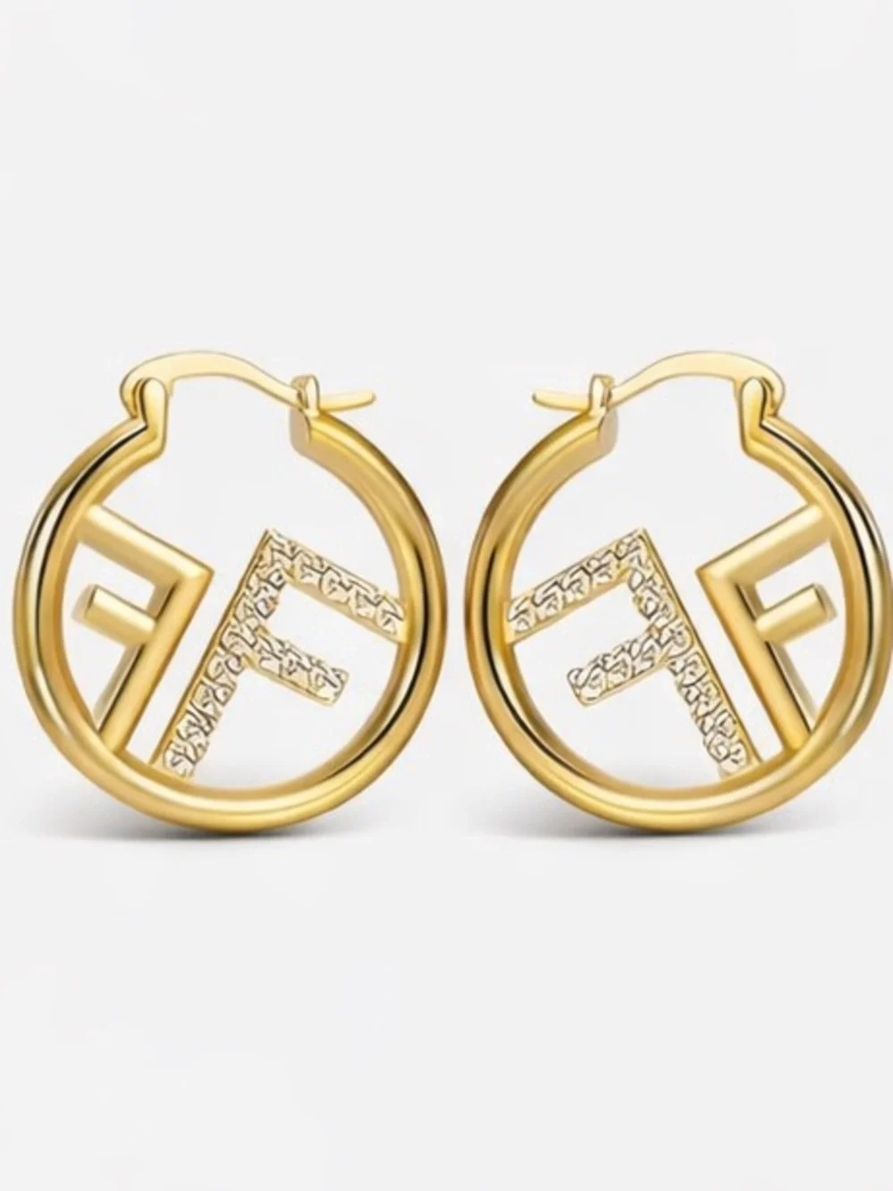 Designer Inspired Gold Pavé Initial Hoop Earrings 1”